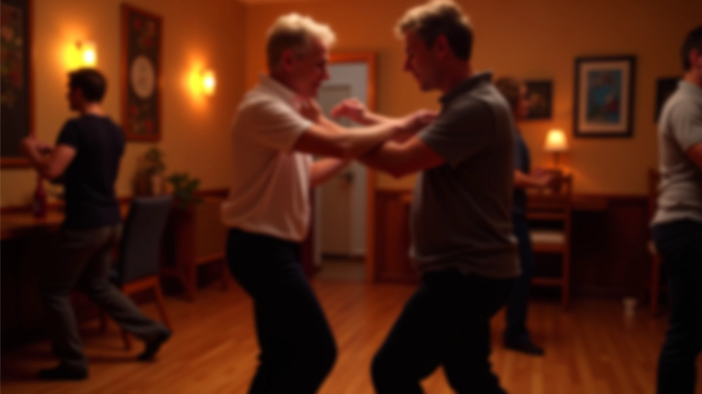 Group of dancers at a Dublin salsa social event, people dancing together in a casual studio setting with warm lighting